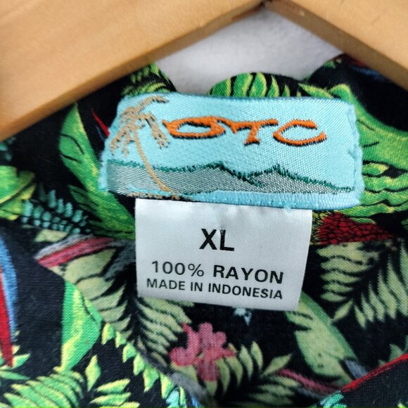 VTG OTC Hawaiian Camp Shirt Men Size XL SS Rayon Floral Tropical Parrot Bird - Picture 5 of 11